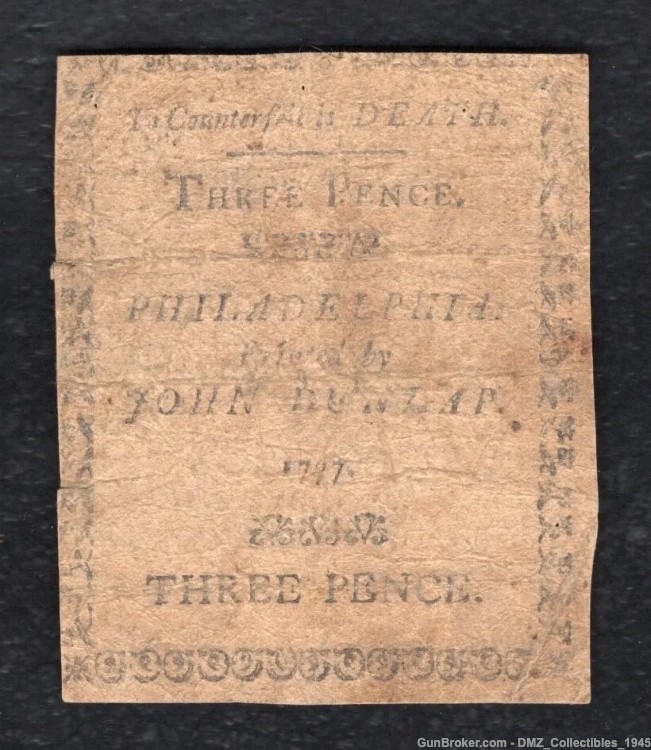US Revolutionary War Era 1777  Pennsylvania Colonial Currency Note Money-img-1