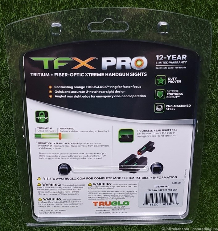 TruGlo TFX Pro Pistol Night Sight S&W M&P Tritium-Fiber Optic TG13MP1PC-img-1