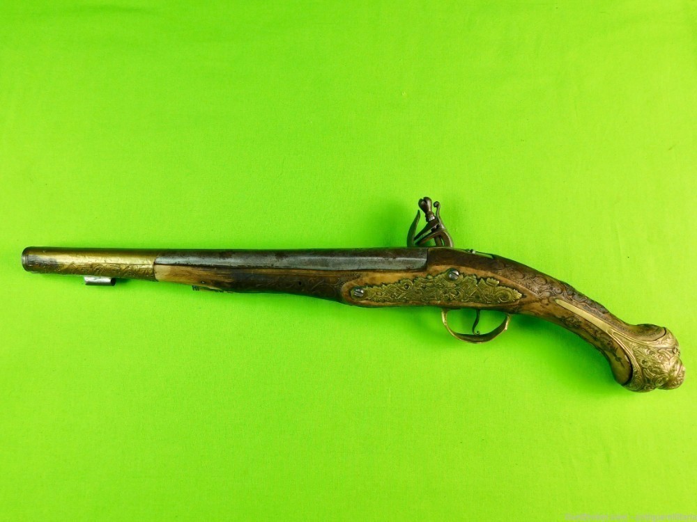 Antique Middle East Turkish Ottoman .65 Flintlock Pistol Handgun Gun-img-1