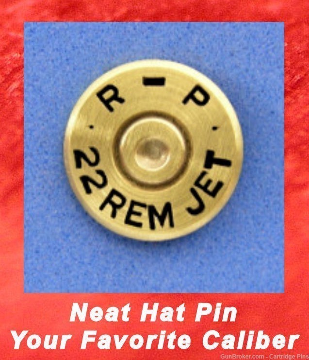 Remington R-P 22 REM JET Brass Cartridge Hat Pin, Tie Tac Ammo Bullet-img-0