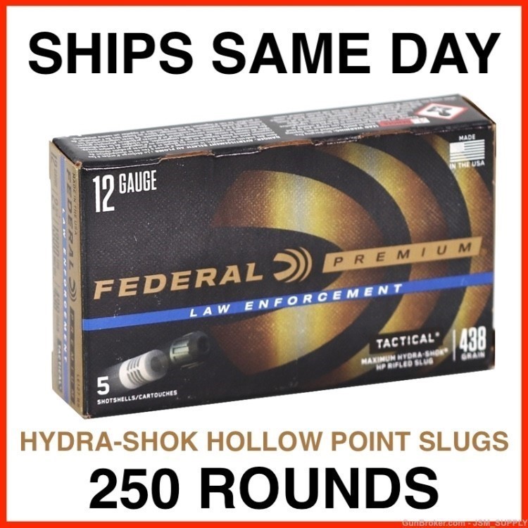 250 Rounds - Federal Law 12 Gauge Ammo 2-3/4" Hydra-Shok Rifled Slugs-img-0