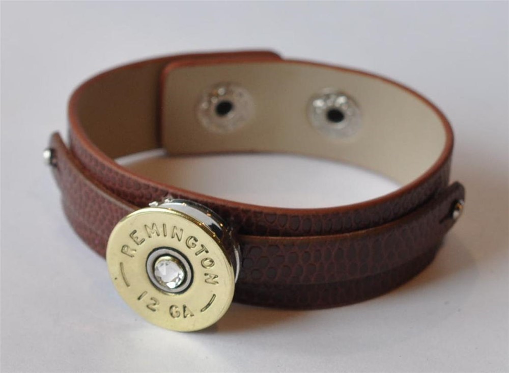 Remington 12 Gauge Shotgun Shell Brown Leather Bracelet Adjustable-img-0