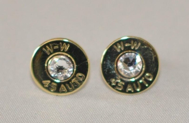 Vintage Winchester Western 45 Auto  Bullet Casing Earrings Sterling Posts-img-0