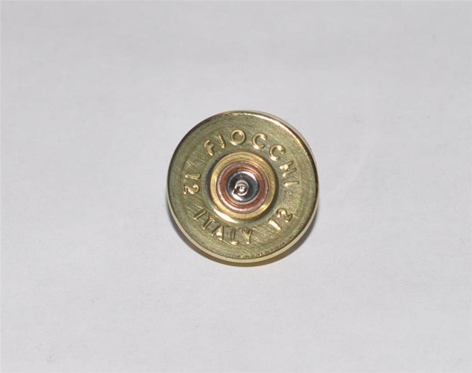 Fiocchi Italy 12 Gauge Shotgun Shell Tie Tac Label Pin Custom Trap Shooting-img-0