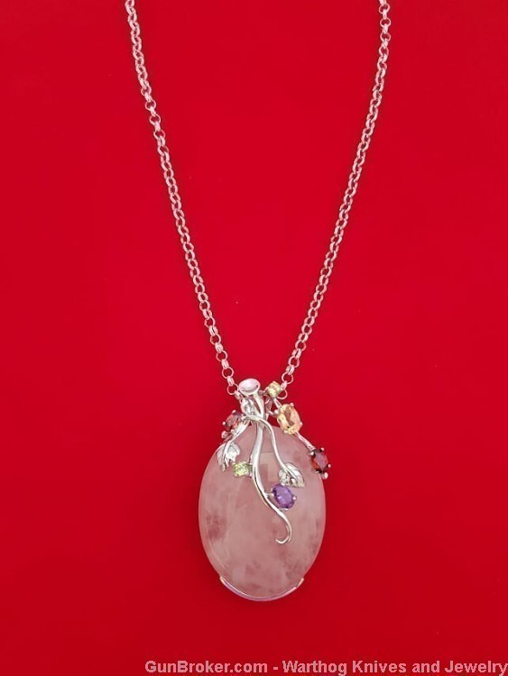 Ladies Rose Quartz Gemstone & 925 Sterling Silver Necklace.  SS41.*REDUCED*-img-1