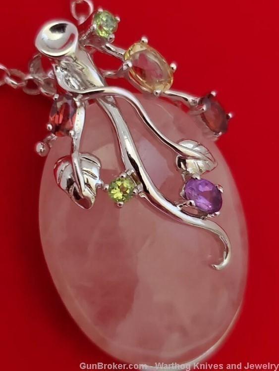 Ladies Rose Quartz Gemstone & 925 Sterling Silver Necklace.  SS41.*REDUCED*-img-5