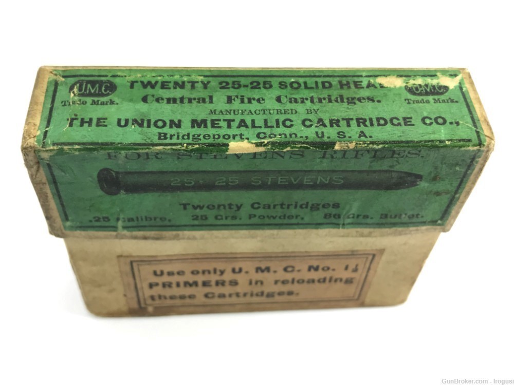 UMC .25-25 Stevens Union Metallic 25 Grs FULL Antique 2 Piece Box 957-SX-img-1