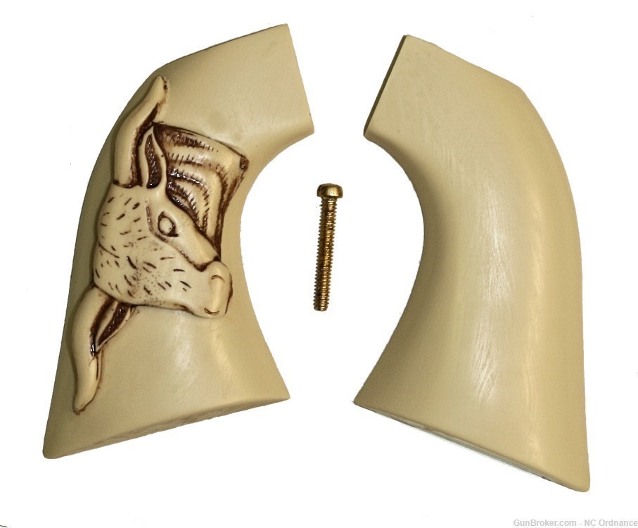 Beretta Stampede SA Ivory-Like Grips, Antiqued Relief Carved Steer-img-0