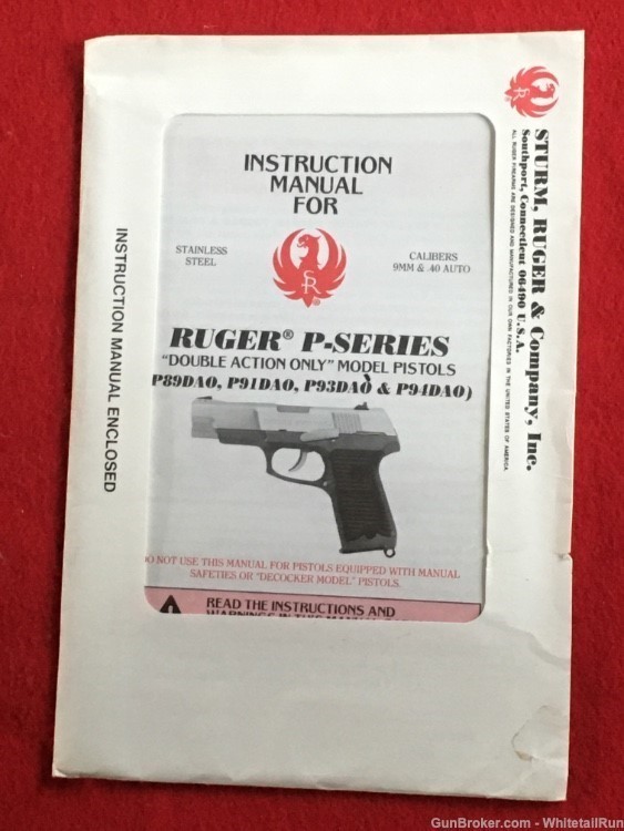 RUGER OEM FACTORY P-SERIES DOUBLE ACTION ONLY MODELS INSTRUCTION MANUAL-EUC-img-0