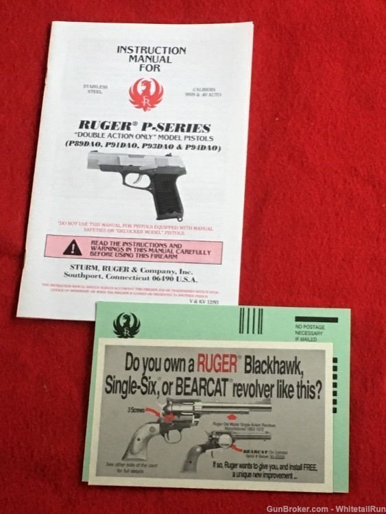 RUGER OEM FACTORY P-SERIES DOUBLE ACTION ONLY MODELS INSTRUCTION MANUAL-EUC-img-3