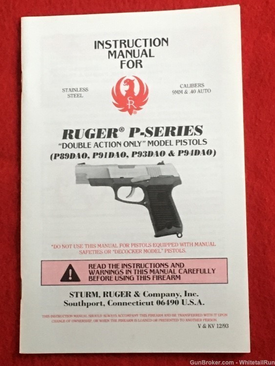 RUGER OEM FACTORY P-SERIES DOUBLE ACTION ONLY MODELS INSTRUCTION MANUAL-EUC-img-1