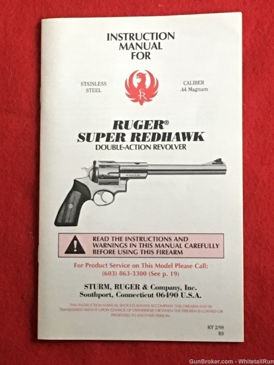 RUGER OEM FACTORY SUPER REDHAWK DOUBLE-ACTION REVOLVER INSTRUCTION MANUAL-img-0