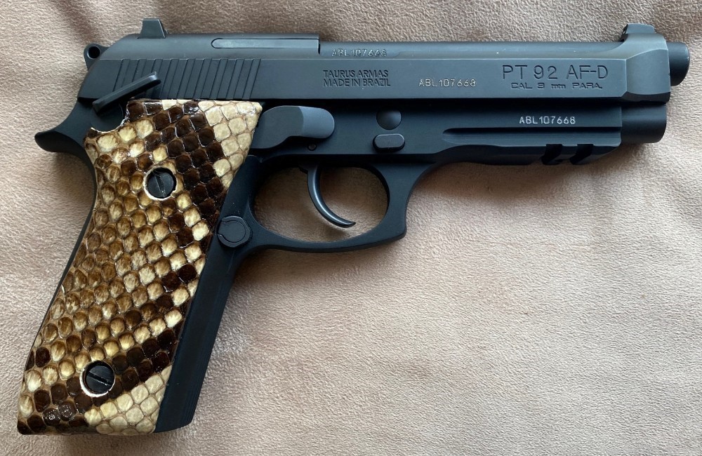 Genuine Python Skin Grips for Taurus PT92 9mm pistol GRIPS ONLY-img-0