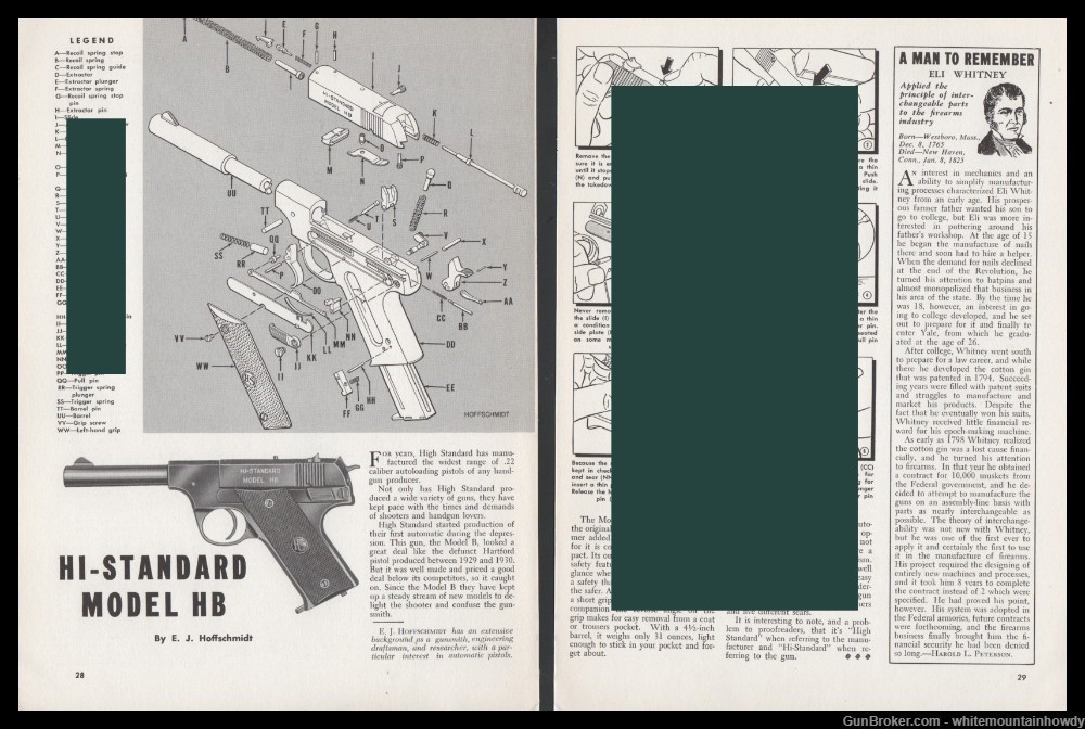 1962 HI-STANDARD Model HB Pistol Scehmatic Parts List Assembly Article-img-0