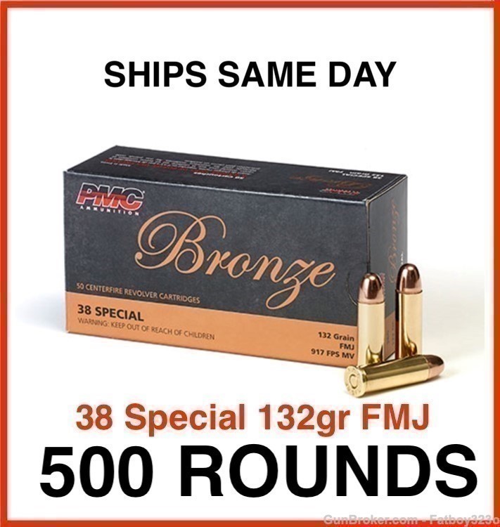 500 Rounds - PMC Bronze 38 Special Ammo 132 Grain Full Metal Jacket-img-2