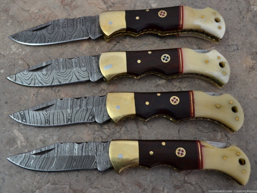 Damascus Steel Set of 4 Back LocK Pocket Knives Mix Handle (LT FK WB)-img-1