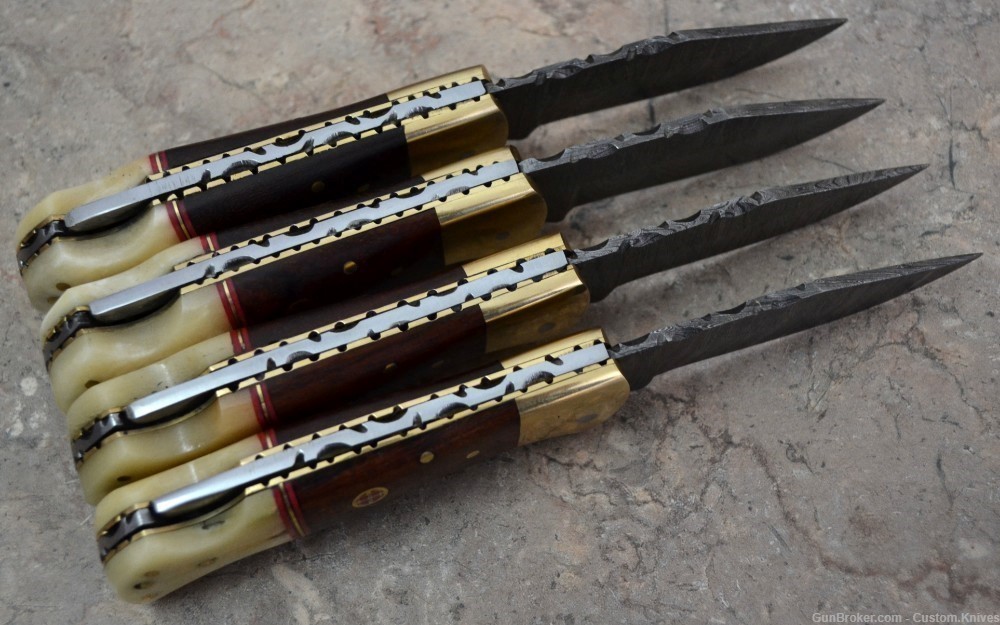 Damascus Steel Set of 4 Back LocK Pocket Knives Mix Handle (LT FK WB)-img-7