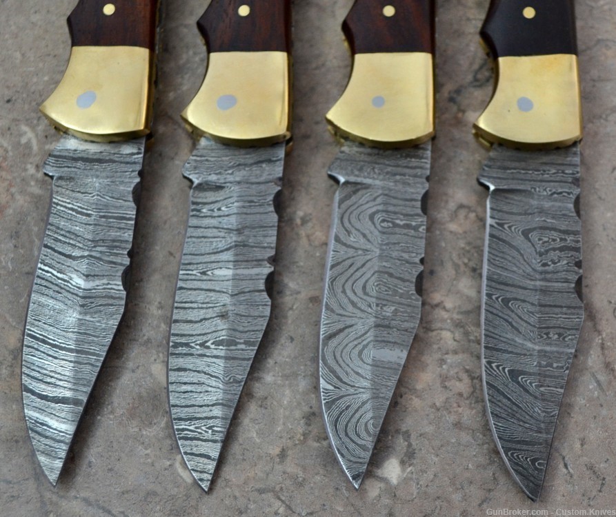Damascus Steel Set of 4 Back LocK Pocket Knives Mix Handle (LT FK WB)-img-6