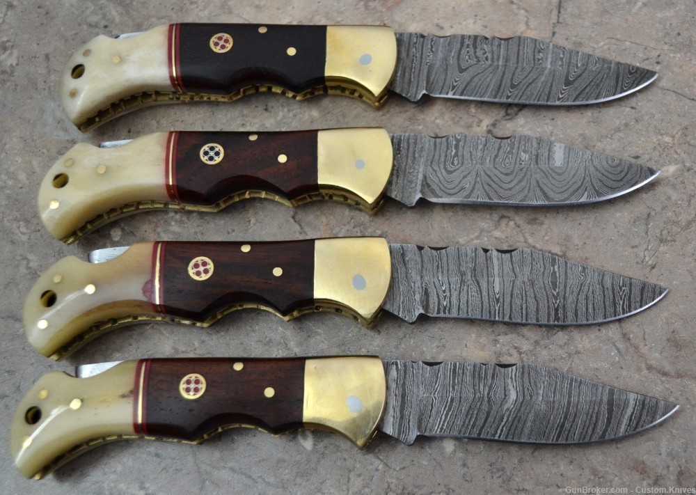 Damascus Steel Set of 4 Back LocK Pocket Knives Mix Handle (LT FK WB)-img-4