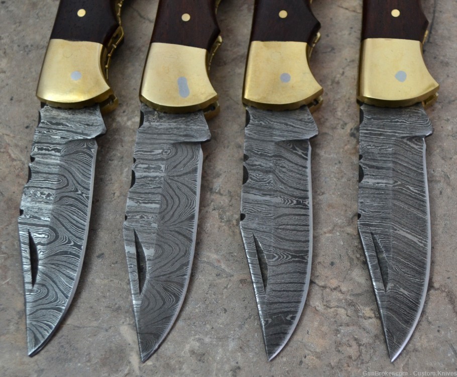 Damascus Steel Set of 4 Back LocK Pocket Knives Mix Handle (LT FK WB)-img-3