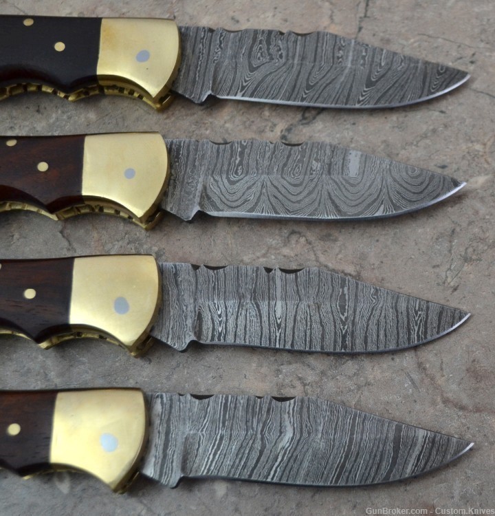 Damascus Steel Set of 4 Back LocK Pocket Knives Mix Handle (LT FK WB)-img-5