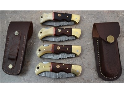 Damascus Steel Set of 4 Back LocK Pocket Knives Mix Handle (LT FK WB)