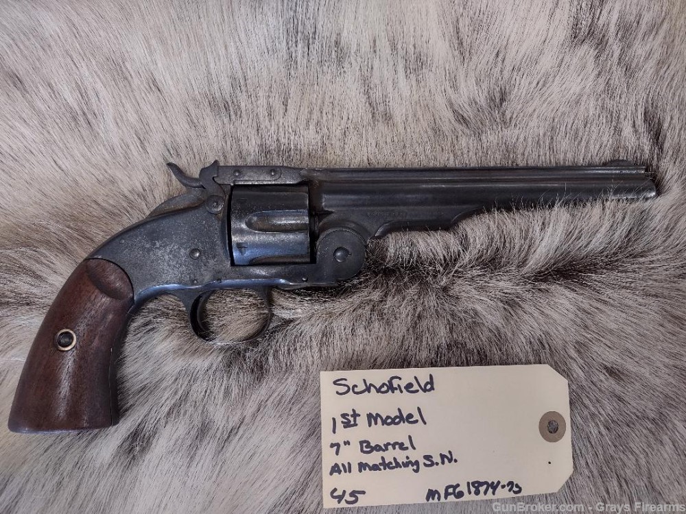 AUTHENTIC  SCHOFIELD 1ST MDL REVOLVER W/ 7 " BARREL U S & CARTOUCHE STAMPED-img-1