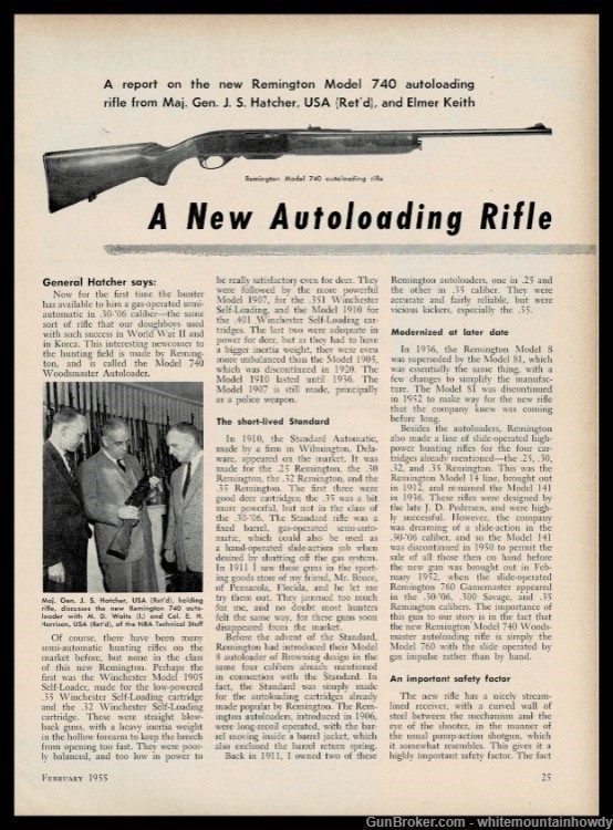 1955 REMINGTON 740 New Autoloading Rifle Original 4-page Article-img-0