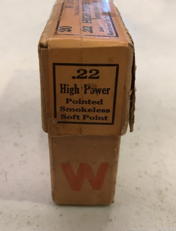 Winchester .22 High Power 70 grain Pointed Soft Point, Full Box, 1915 Label-img-14