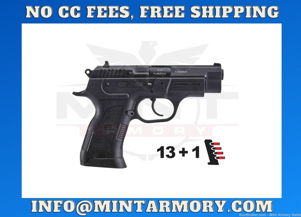 SAR B6C Compact BLACK, 9mm Polymer Pistol, 13+1 | B69CBL-img-0