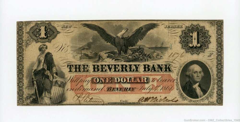 Civil War $1 New Jersey Bank Note Antique Money Currency-img-0