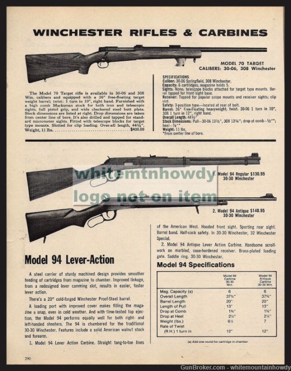 1977 WINCHESTER Model 70 Target Rifle , 94 Regular & Antique Carbine AD-img-0