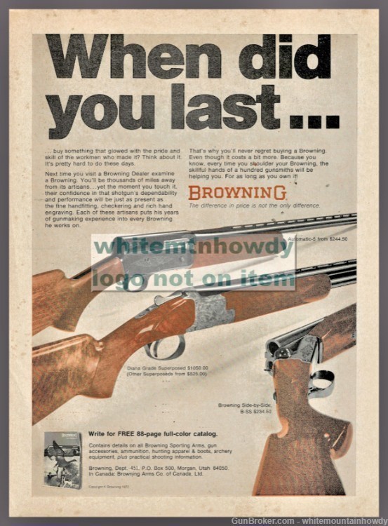 1972 BROWNING Auto 5 Diana Superposed Shotgun Original AD-img-0