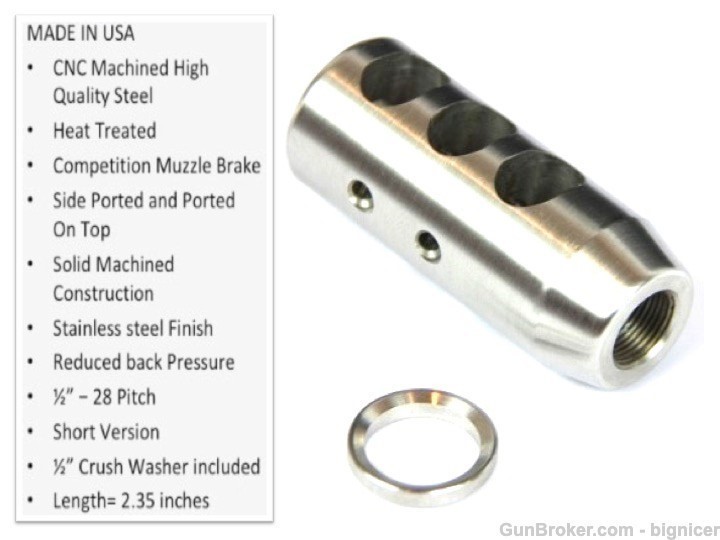 Stainless Steel 1/2x28 223 Competition Muzzle-img-1