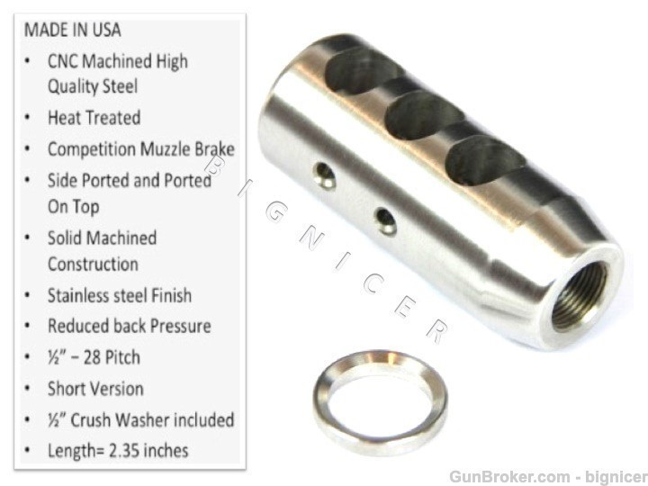 Stainless Steel 1/2x28 223 Competition Muzzle-img-0