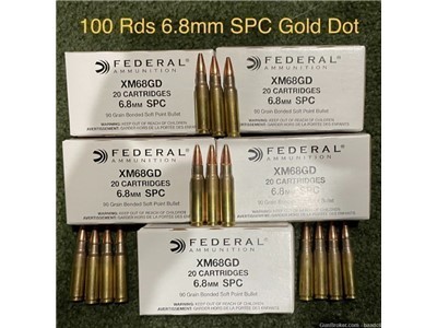 FEDERAL 6.8mm SPC Gold Dot 90 Grain Bonded soft point bullet 100 RD brass