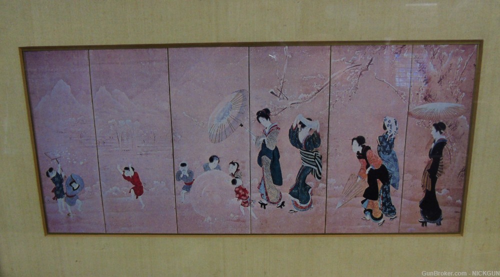 Vintage Japanese watercolor art of playing children with women.-img-1