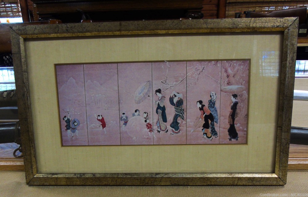 Vintage Japanese watercolor art of playing children with women.-img-0