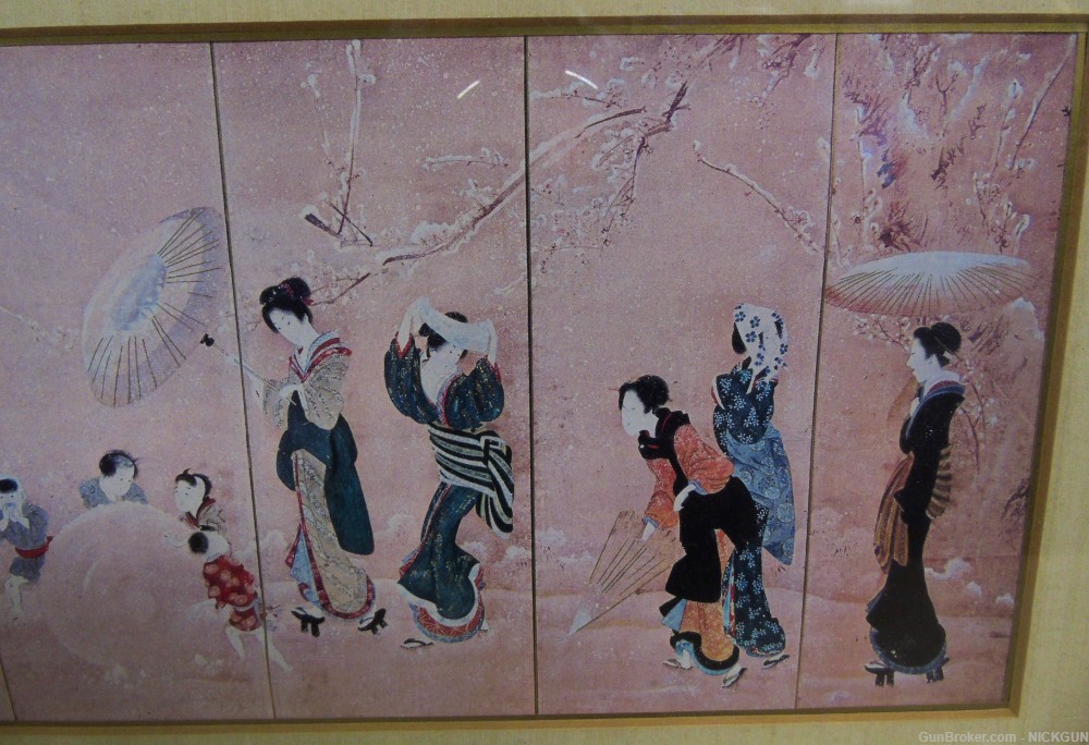 Vintage Japanese watercolor art of playing children with women.-img-3