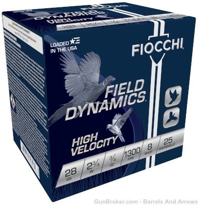 Fiocchi 28HV8 Upland Game Load Shotshell 28 Ga 2-3/4" 3/4 Oz 1300 Fps -img-0