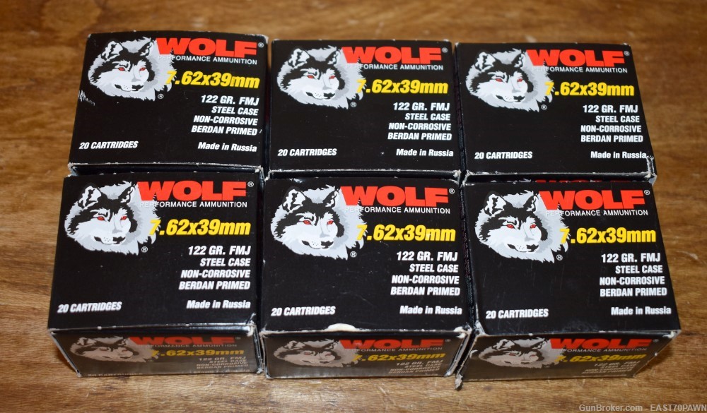 Wolf 7.62x39 122 GR FMJ Steel Case Non-Corrosive 120 Rounds of Ammo-img-0