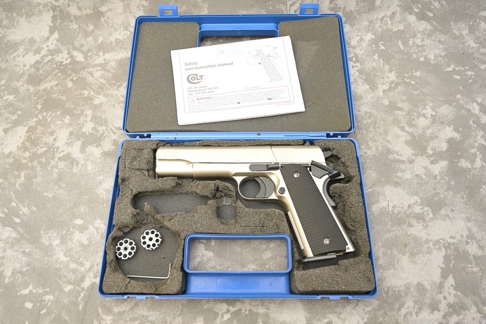 Colt 1911 .177 CO2 pellet pistol; NICKEL FINISH made in Germany-img-3