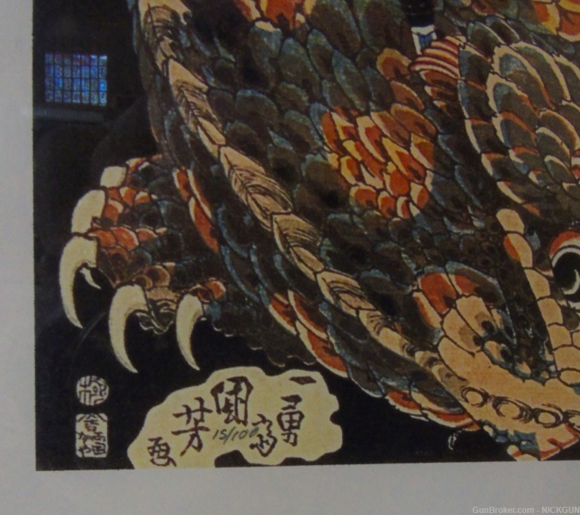 Japanese Samurai warrior slaying a Water dragon, print numbered 15/100-img-3