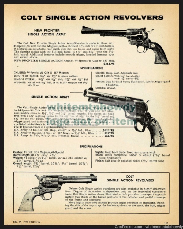 1978 COLT New Frontier SAA and Single Action Army Revolver PRINT AD-img-0