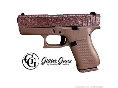 Glitter Guns Glock 43X Rose Gold Cerakote Frame Pink Glitter Slide 9mm