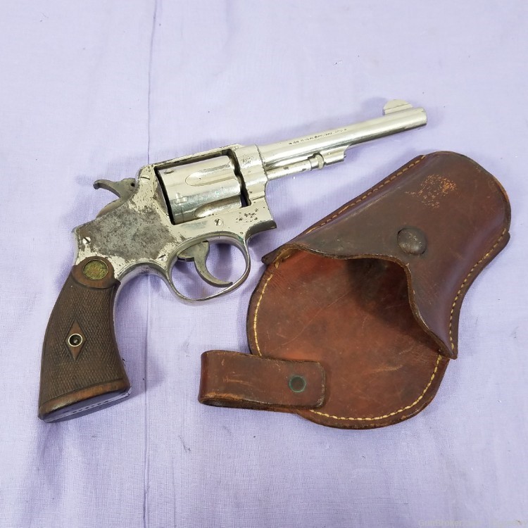 Vintgae Smith & Wesson .38 Hand Ejector Revolver Pistol in Leather Holster-img-0