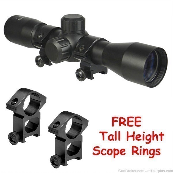 Compact 4x32 Rifle Scope w/ Low + High Ring Mounts fits AR15 Ruger AR556 -img-0
