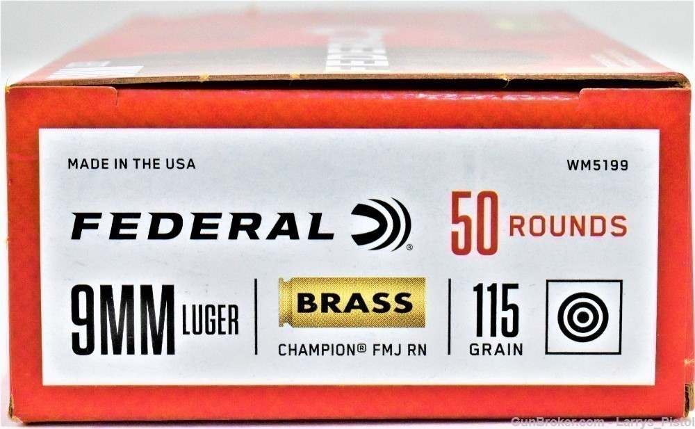 200RDS Federal 9mm 115 gr FMJ Brass Cases 4 boxes of 50rds-img-0