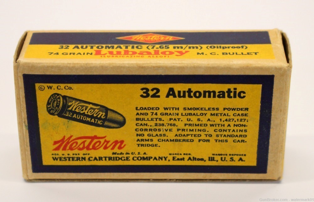 Collectible WESTERN .32 Automatic Center Fire AMMO BOX 50rds Full LUBALOY-img-2