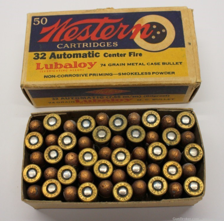 Collectible WESTERN .32 Automatic Center Fire AMMO BOX 50rds Full LUBALOY-img-6